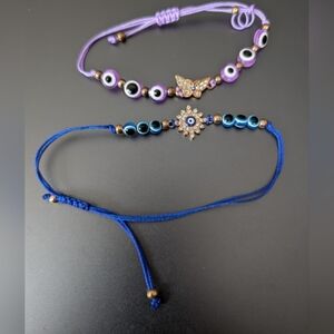 Adorable Lavender and Electric Blue Evil Eye Charm Bracelets